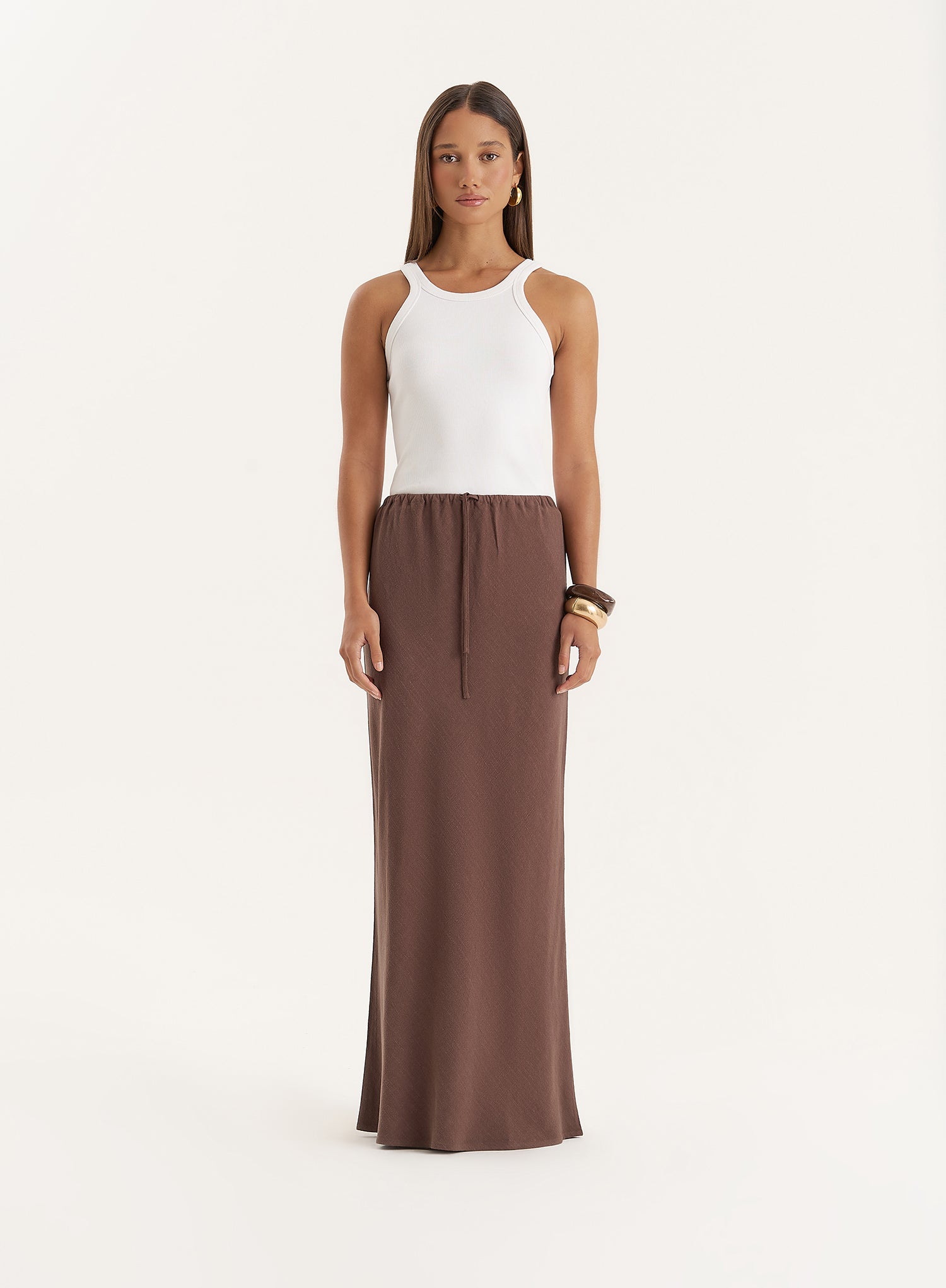 Chocolate Linen Blend Maxi Skirt